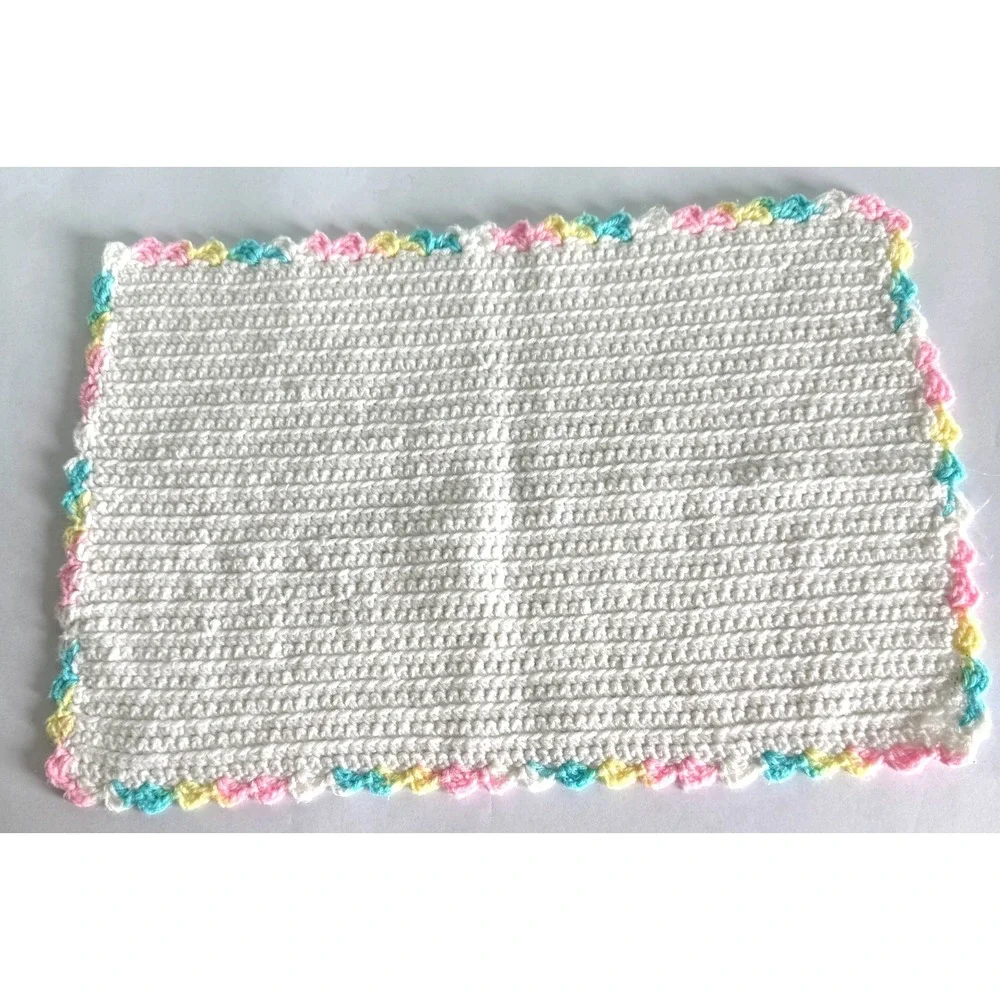 Crochet Blanket for dolls or doll bed‎ Homemade White Rainbow trim 20